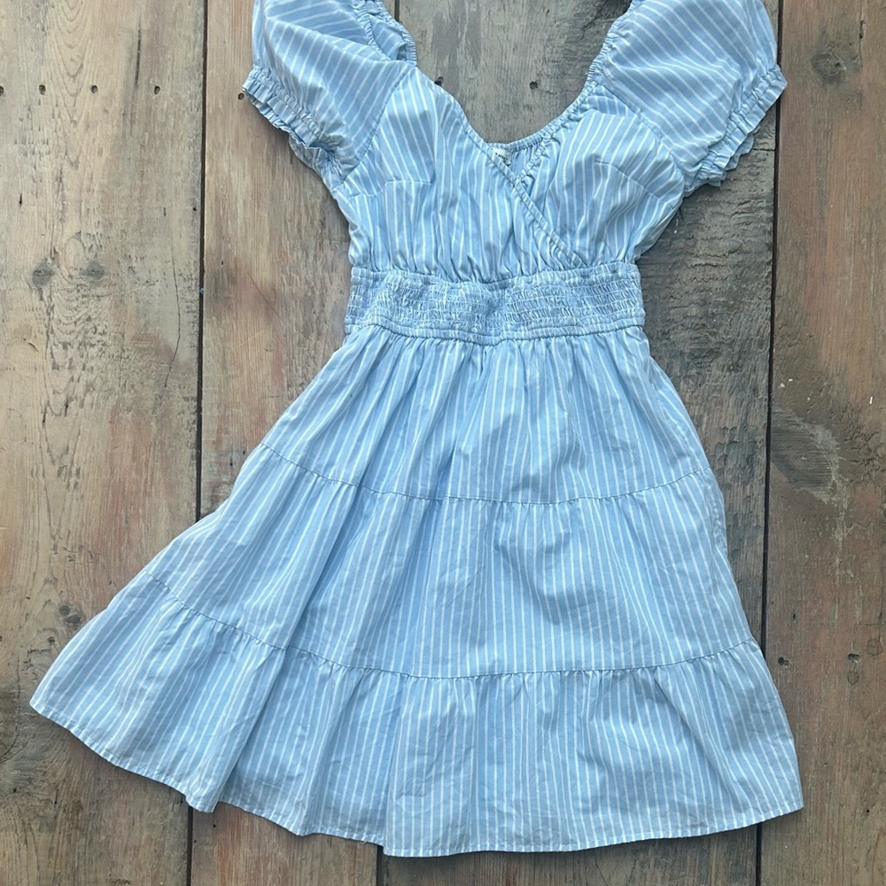 Women’s Blue Striped Cross Front Mini Dress